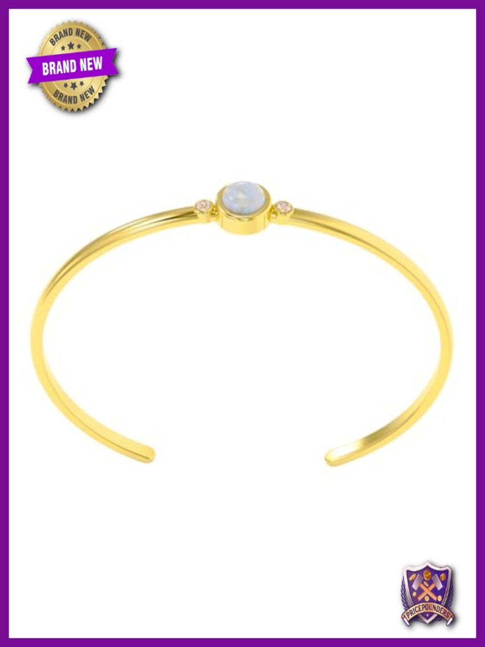 925 Sterling Silver 18K Gold Vermeil Adjustable Moonstone Crystal Bezel Bracelet